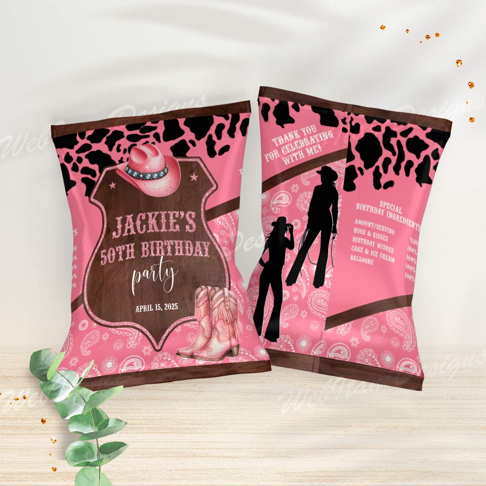 Editable Chip bag for Pink Rodeo Party