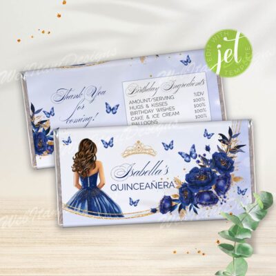 Navy Blue and Gold Quinceanera Candy Bar Wrapper