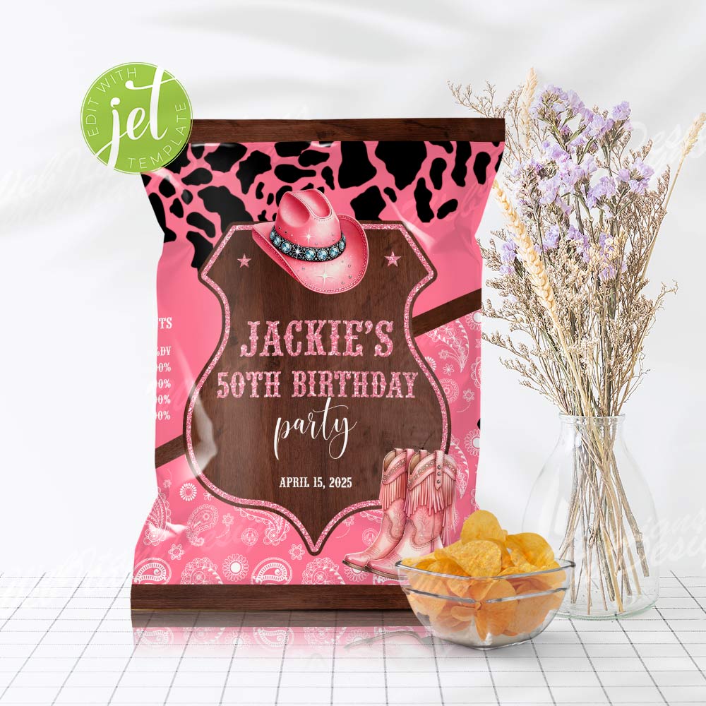 Editable Chip bag for Pink Rodeo Party