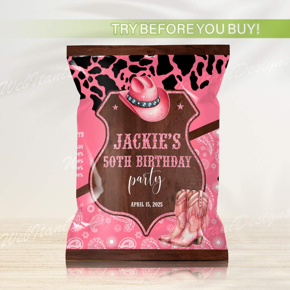 Editable Chip bag for Pink Rodeo Party
