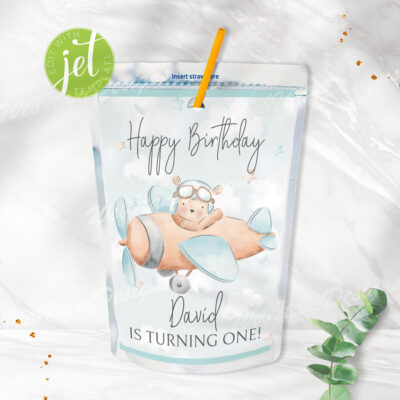 Boy Bear Juice Bag Pouch Label for Birthday party
