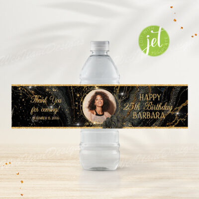 Black Gold Water Bottle Label with Photo