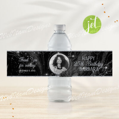 Black Silver Water Bottle Labels