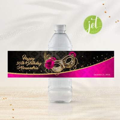 Fuchsia Pink Masquerade water bottle labels