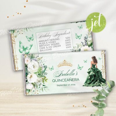 Green Gold Quinceanera Candy Bar Wrapper