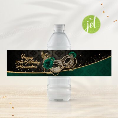 Green Gold Masquerade water bottle labels