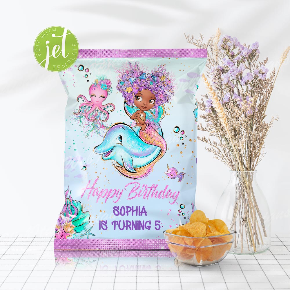 editable mermaid chip bag template