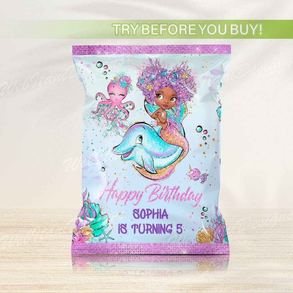 editable mermaid chip bag template