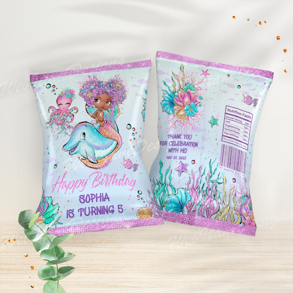 editable mermaid chip bag template