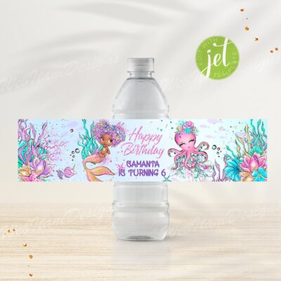 Mermaid Water Bottle Labels – Printable & Editable Party Decor
