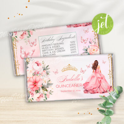 Pink Quinceanera Candy Bar Wrappers, Mis Quince Anos Chocolate Wrappers