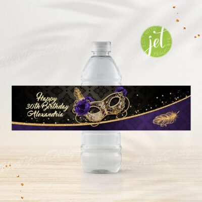 Purple Gold Masquerade water bottle labels