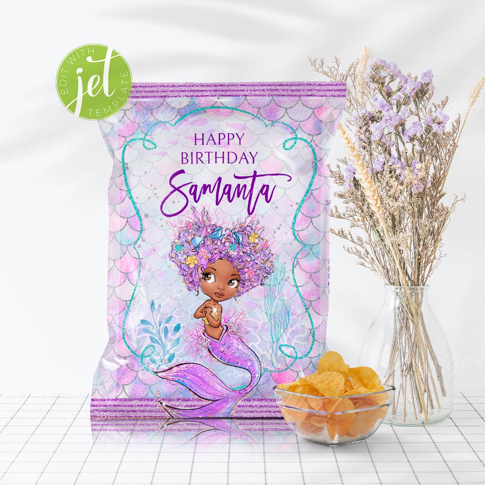 purple mermaid chip bag template