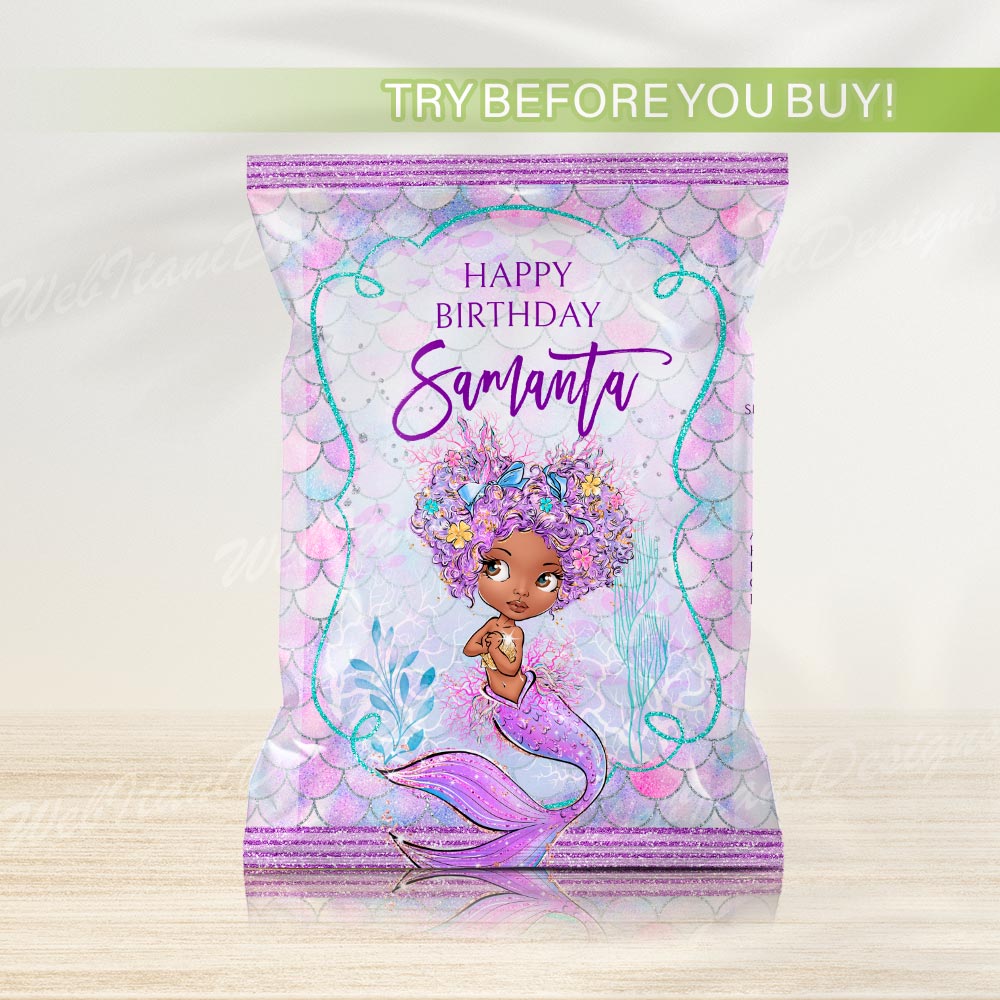 purple mermaid chip bag template