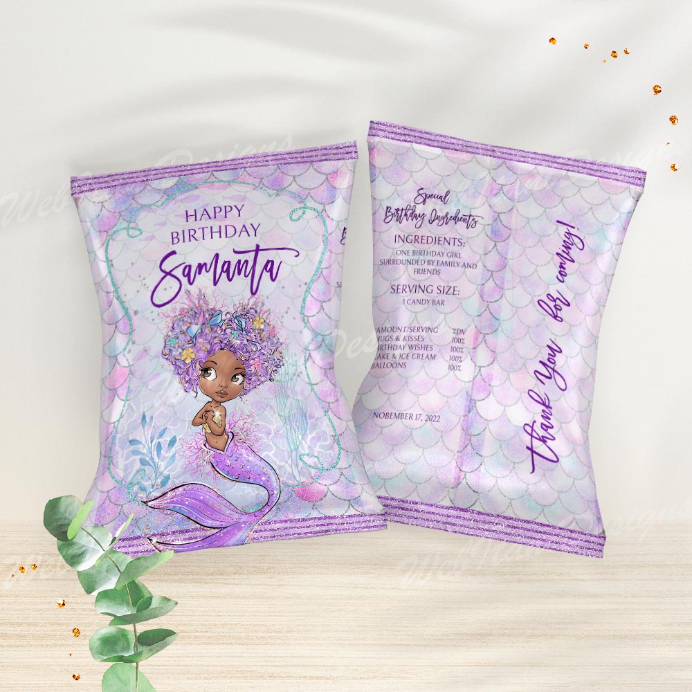 purple mermaid chip bag template