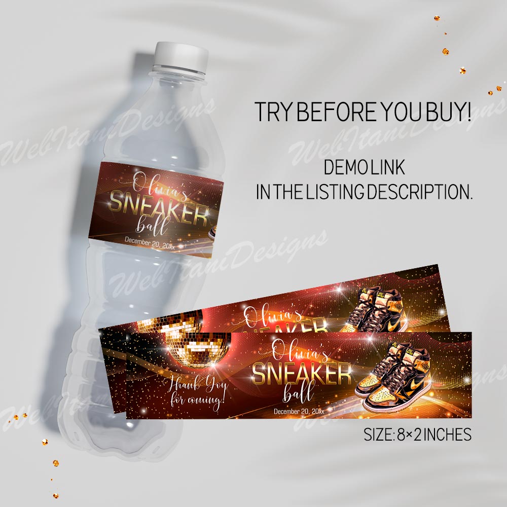Sneaker Ball Water Bottle Labels