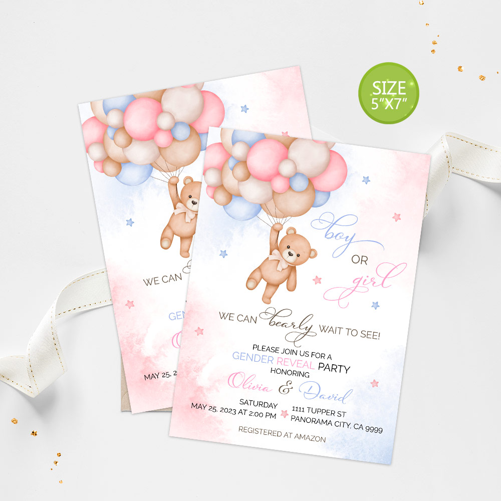 Bear Gender Reveal Invitation Template
