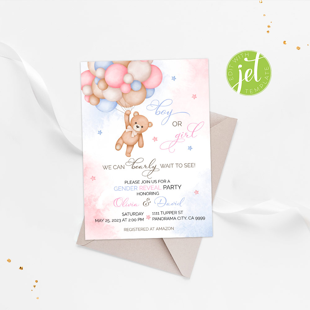 Bear Gender Reveal Invitation Template