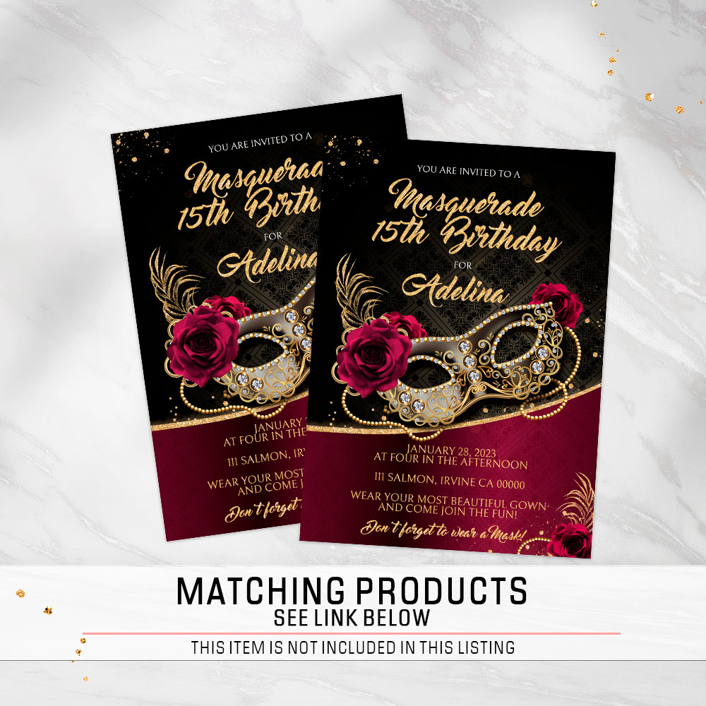 Burgundy Gold Masquerade invitation
