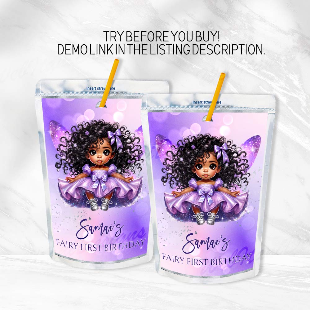 Purple Silver Fairy Juice Labels